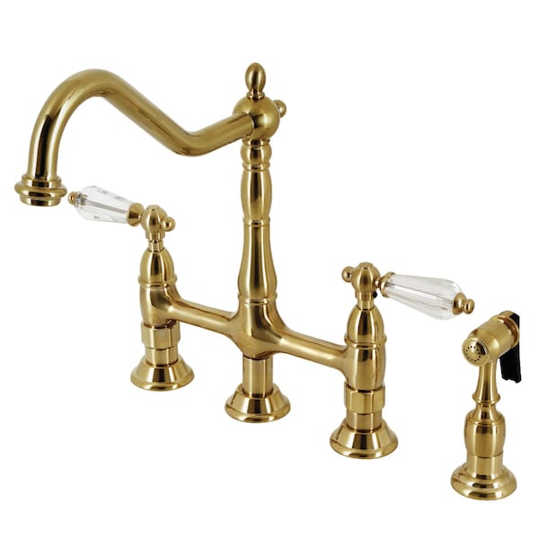 Bridge Kitchen Faucet with Brass Sprayer, Brushed Brass